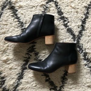 Black light colored wood heeled size 8.5 Madewell ankle boots.
